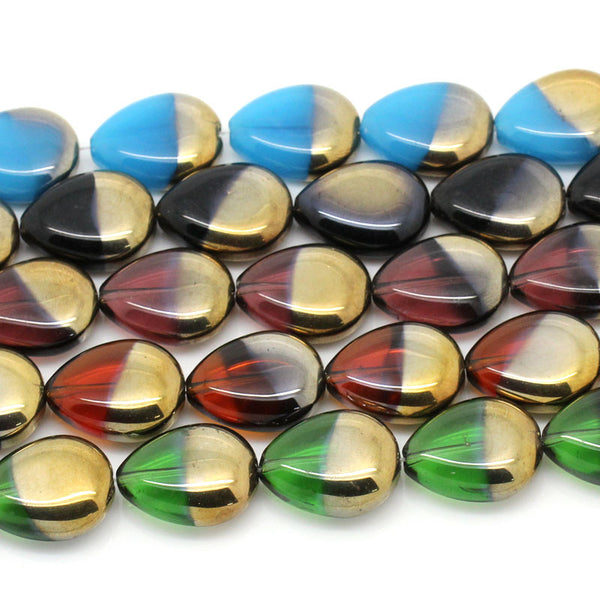 Sexy Sparkles 1 Strand Teardrop Glass Loose Beads Black & Gold Color