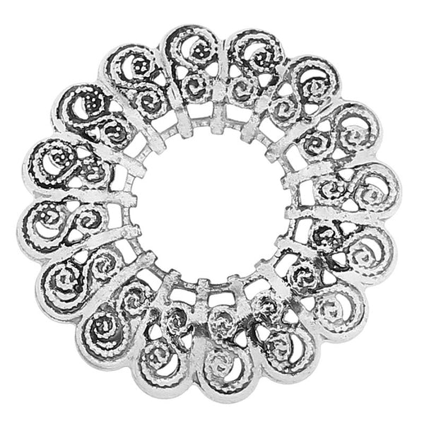 Sexy Sparkles 2 Pcs Flower Spacer Beads Frame Antique Silver Vine Design Carved 29mm