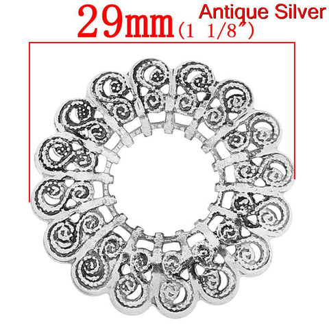 2 Pcs Flower Spacer Beads Frame Antique Silver Vine Design Carved 29mm - Sexy Sparkles Fashion Jewelry - 2