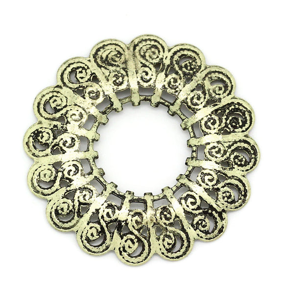 2 Pcs Flower Spacer Beads Frame Antique Bronze Vine Design Carved 29mm - Sexy Sparkles Fashion Jewelry - 1