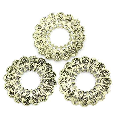 2 Pcs Flower Spacer Beads Frame Antique Bronze Vine Design Carved 29mm - Sexy Sparkles Fashion Jewelry - 3