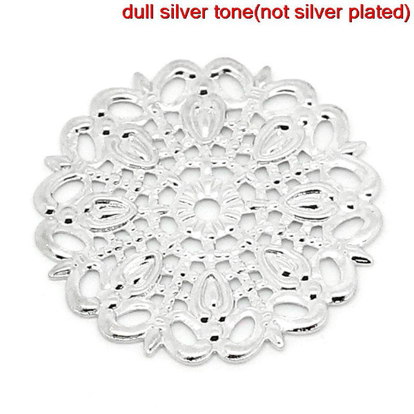 Sexy Sparkles 5 Pcs Spacer Beads Round Silver Tone Flower Pattern 25mm