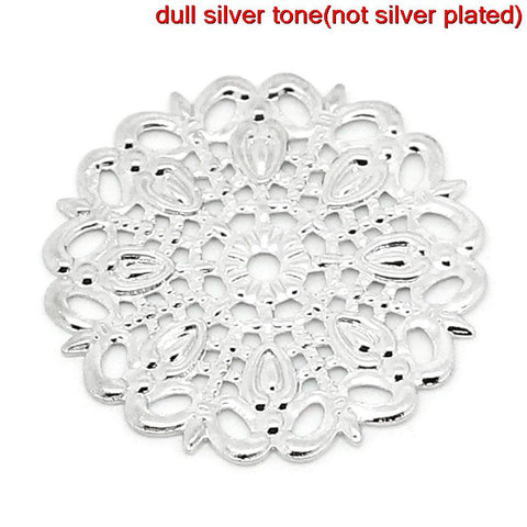 5 Pcs Spacer Beads Round Silver Tone Flower Pattern 25mm - Sexy Sparkles Fashion Jewelry - 1