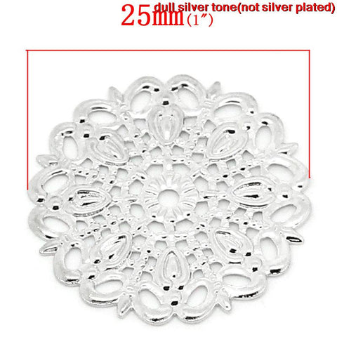 5 Pcs Spacer Beads Round Silver Tone Flower Pattern 25mm - Sexy Sparkles Fashion Jewelry - 2