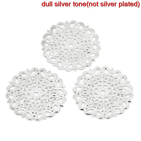 5 Pcs Spacer Beads Round Silver Tone Flower Pattern 25mm - Sexy Sparkles Fashion Jewelry - 3