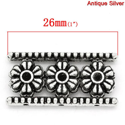 5 Pcs Rectangle Spacer Bar Beads Antique Silver Flower and Dots Design - Sexy Sparkles Fashion Jewelry - 2