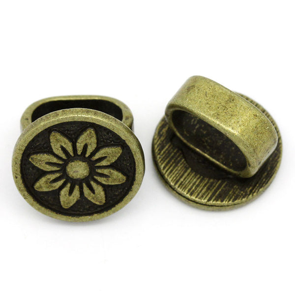 4 Pcs Round Charm Beads Antique Bronze Flower Design Carved Fit Watch Bands/w... - Sexy Sparkles Fashion Jewelry - 1