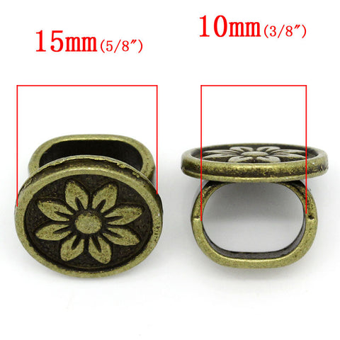 4 Pcs Round Charm Beads Antique Bronze Flower Design Carved Fit Watch Bands/w... - Sexy Sparkles Fashion Jewelry - 3
