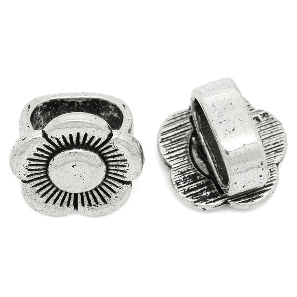 4 Pcs Flower Shape Charm Beads Antique Silver Fit Watch Bands/wristbands - Sexy Sparkles Fashion Jewelry - 1