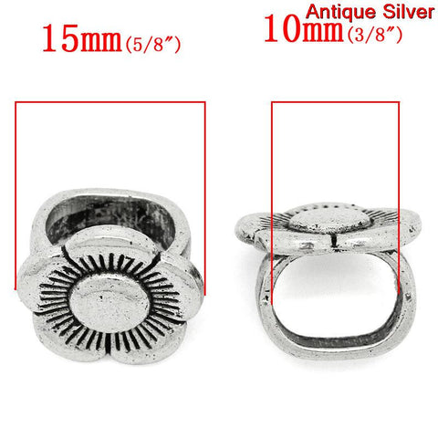 4 Pcs Flower Shape Charm Beads Antique Silver Fit Watch Bands/wristbands - Sexy Sparkles Fashion Jewelry - 2