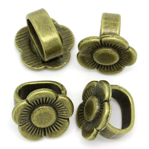 4 Pcs Flower Shape Charm Beads Antique Bronze Fit Watch Bands/wristbands - Sexy Sparkles Fashion Jewelry - 2