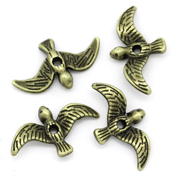 Sexy Sparkles 10 Pcs, Antique Bronze Bird Charm Beads 17mmx10mm (5/8''x3x8''), Hole: Approx...