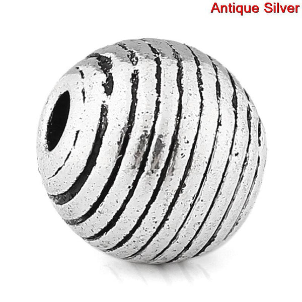 Sexy Sparkles 5 Pcs Round Spacer Beads Antique Silver Loop Pattern Carved