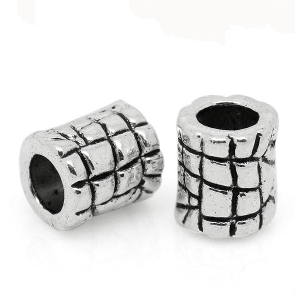 Sexy Sparkles 25 Pcs Silver Toned "Cylinder/Column" Pattern Carved Spacer Beads 7mmx6mm, Ho...