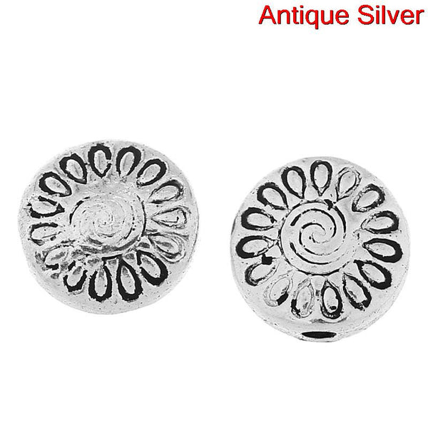 Sexy Sparkles 25 Pcs Silver Toned Flower Pattern Carved Spacer Bead 8mm Dia, Hole: Approx 1mm