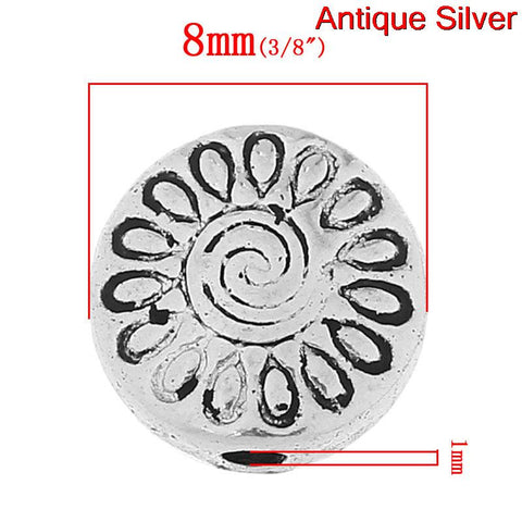 25 Pcs Silver Toned Flower Pattern Carved Spacer Bead 8mm Dia, Hole: Approx 1mm - Sexy Sparkles Fashion Jewelry - 2