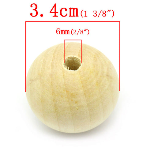 2 Pcs Unfinished Wood Ball Spacer Beads Natural 34mm - Sexy Sparkles Fashion Jewelry - 2