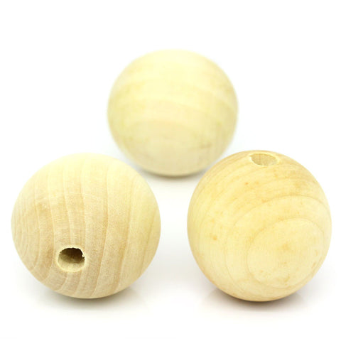 2 Pcs Unfinished Wood Ball Spacer Beads Natural 34mm - Sexy Sparkles Fashion Jewelry - 3