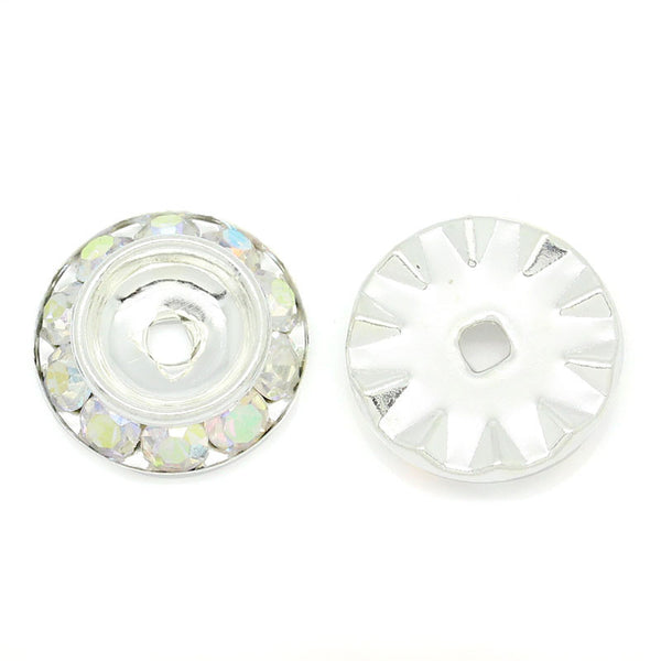 10 Pcs Round Silver Plated AB Color Rhinestone Rondelle Spacer Beads 15mm Dia... - Sexy Sparkles Fashion Jewelry - 1