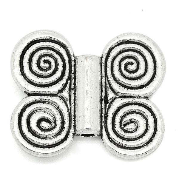 Sexy Sparkles 4 Pcs Charm Beads Butterfly Shape Antique Silver Spiral Pattern Carved 20x17m...