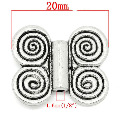 4 Pcs Charm Beads Butterfly Shape Antique Silver Spiral Pattern Carved 20x17m... - Sexy Sparkles Fashion Jewelry - 2