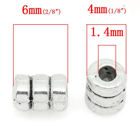 25 Pcs Silver Toned Cylinder Column Antique Silver Spacer Bead 6mmx4mm, Hole:... - Sexy Sparkles Fashion Jewelry - 2
