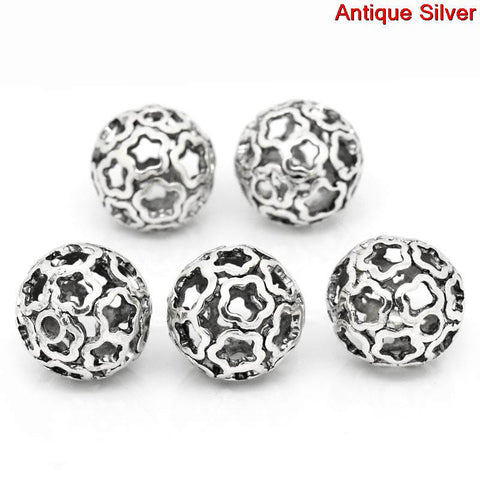 2 Pcs Round Flower Pattern Hollow Spacer Bead Silver Tone 24mm Hole: Approx 3... - Sexy Sparkles Fashion Jewelry - 3