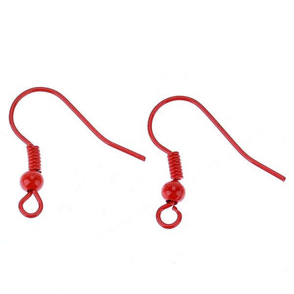 20 Pcs Earring Wire Hooks Red w/ Spring Ball Loops 19mm - Sexy Sparkles Fashion Jewelry - 1
