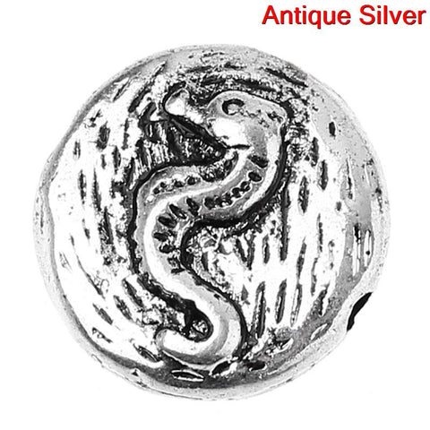 10 Pcs Sea Horse Carved Charm Spcer Bead Silver Tone 11mm Hole: Approx 1mm - Sexy Sparkles Fashion Jewelry - 1