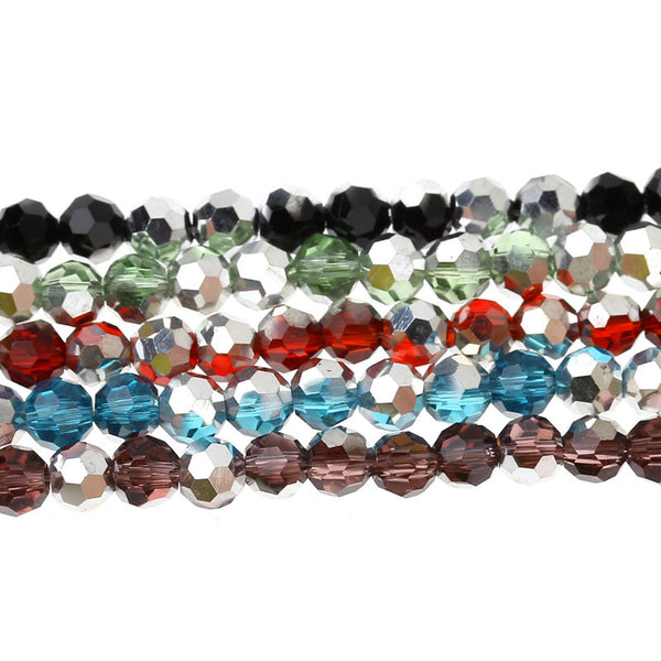 Sexy Sparkles 1 Strand Blue and Silver  Crystal Glass Loose Beads Flat Round Multicolor Faceted 4mm 1 Strand/98 Pcs
