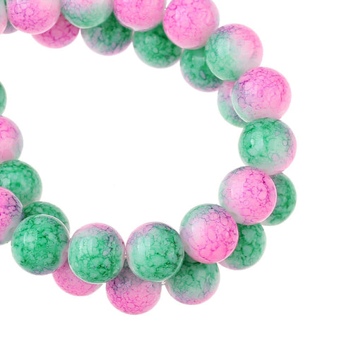 1 Strand Glass Loose Beads Round Green & Fuchsia Mottled - Sexy Sparkles Fashion Jewelry - 1