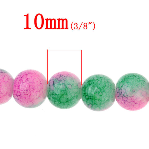 1 Strand Glass Loose Beads Round Green & Fuchsia Mottled - Sexy Sparkles Fashion Jewelry - 2