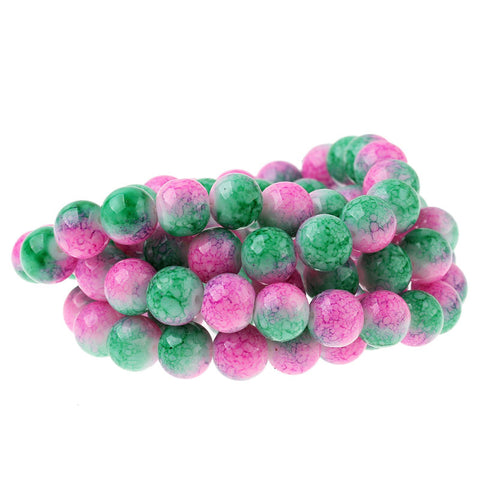 1 Strand Glass Loose Beads Round Green & Fuchsia Mottled - Sexy Sparkles Fashion Jewelry - 3