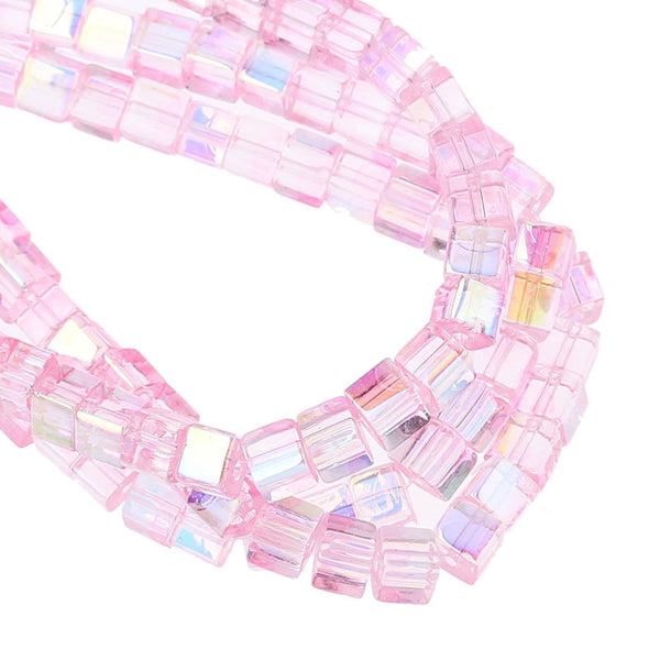 Sexy Sparkles 1 Strand Light Pink AB Color Faceted Cube Glass Crystal Loose Beads 4x4mm (1/...