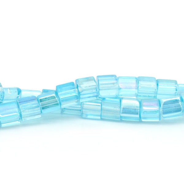Sexy Sparkles 1 Strand Lake Blue AB Color Faceted Cube Glass Crystal Loose Beads 4mm 69 Pcs