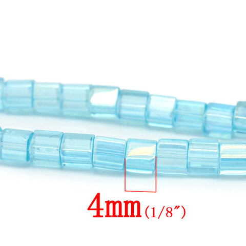 1 Strand Lake Blue AB Color Faceted Cube Glass Crystal Loose Beads 4mm 69 Pcs - Sexy Sparkles Fashion Jewelry - 2