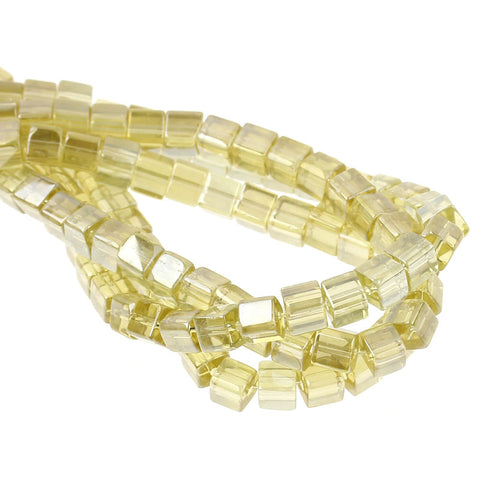 1 Strand Pale Yellow Ab Color Faceted Cube Glass Crystal Loose Beads 4mm 75 Pcs - Sexy Sparkles Fashion Jewelry - 1