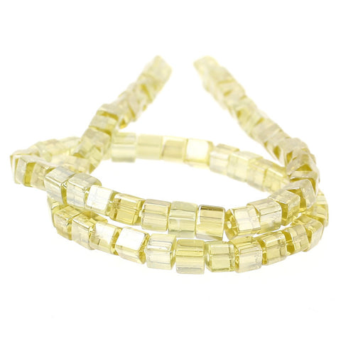 1 Strand Pale Yellow Ab Color Faceted Cube Glass Crystal Loose Beads 4mm 75 Pcs - Sexy Sparkles Fashion Jewelry - 3