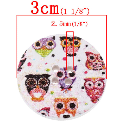 10 Pcs Wood Buttons Owl Painted Multicolor Pattern 3cm(1-1/8:) - Sexy Sparkles Fashion Jewelry - 2