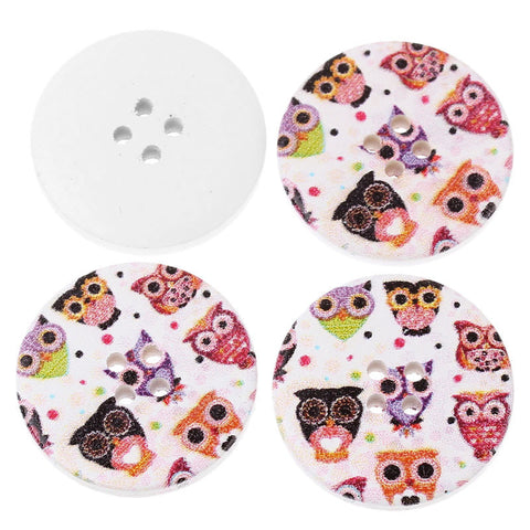 10 Pcs Wood Buttons Owl Painted Multicolor Pattern 3cm(1-1/8:) - Sexy Sparkles Fashion Jewelry - 3