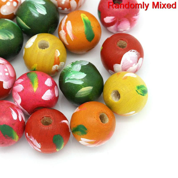 5 Pcs, Wooden Multicolor Flower Pattern Hand Painted Spacer Bead - Sexy Sparkles Fashion Jewelry - 1