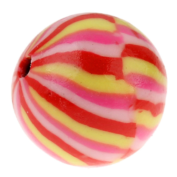 10 Pcs Round Clay Charm Spacer Bead Multicolor Stripe Pattern 12mm - Sexy Sparkles Fashion Jewelry - 1