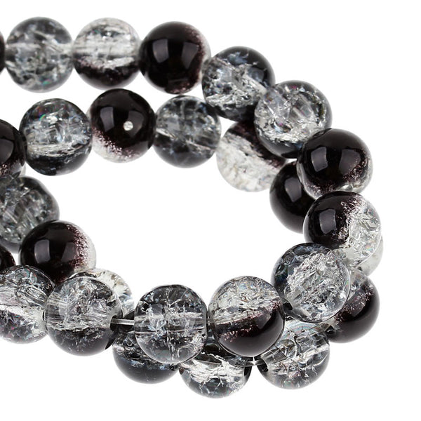 1 Strand, Black & White Crackle Molted Glass Round Beads 8mm(3/8'') Dia, 78.5... - Sexy Sparkles Fashion Jewelry - 1