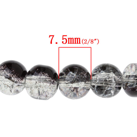 1 Strand, Black & White Crackle Molted Glass Round Beads 8mm(3/8'') Dia, 78.5... - Sexy Sparkles Fashion Jewelry - 2