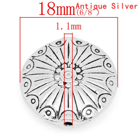 5 Pcs Silver Toned Flat Carved Spacer Bead 18mm (6/8'') Dia, Hole: Approx 1.1mm - Sexy Sparkles Fashion Jewelry - 2