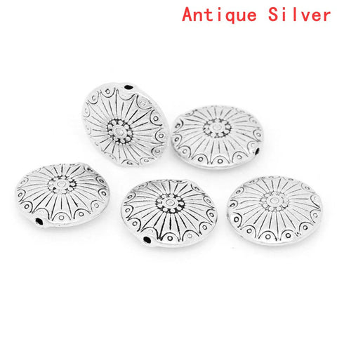 5 Pcs Silver Toned Flat Carved Spacer Bead 18mm (6/8'') Dia, Hole: Approx 1.1mm - Sexy Sparkles Fashion Jewelry - 3