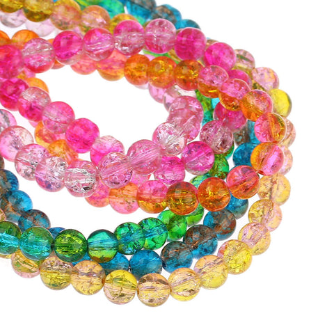 1 Strand, Pink Green Mixed Crackle Glass Round Beads 8mm - Sexy Sparkles Fashion Jewelry - 1