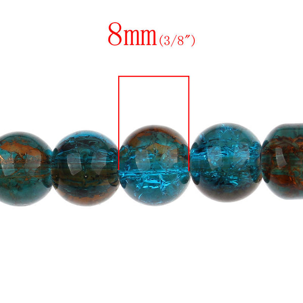 Sexy Sparkles 1 Strand, Blue Brown Mixed Crackle Glass Round Beads 8mm