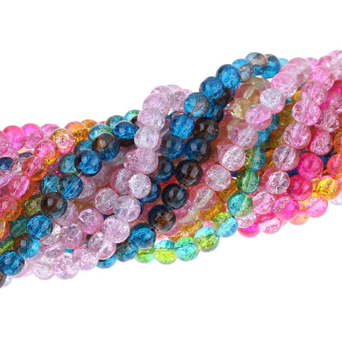1 Strand, Fuchsia White Clear Mixed Crackle Glass Round Beads 8mm - Sexy Sparkles Fashion Jewelry - 3