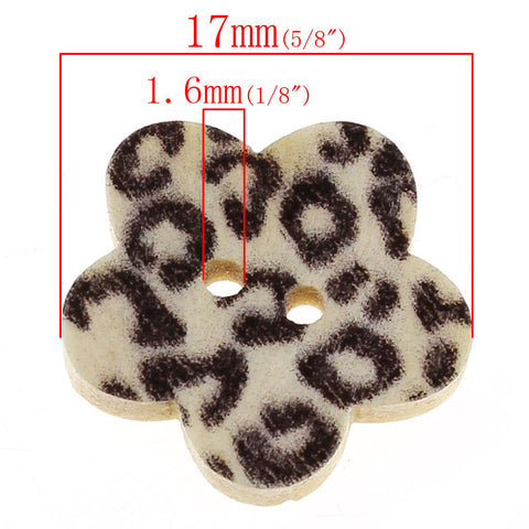 10 Pcs Flower Shaped Natural Wood Buttons w/ Black Leopard Pattern 17mm - Sexy Sparkles Fashion Jewelry - 3